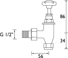 Technical image of Bristan 1901 Radiator Valves, Chrome Plated.