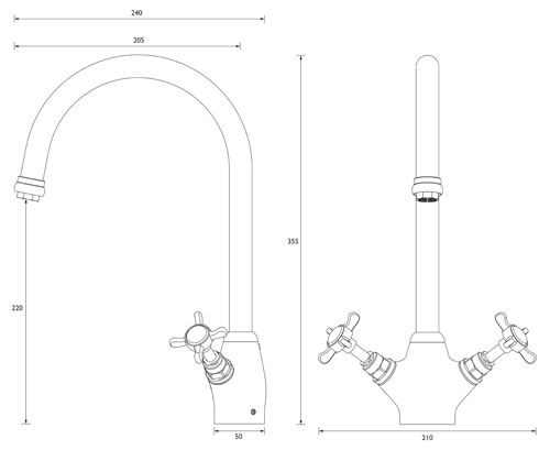 Technical image of Bristan 1901 Easy Fit Mixer Kitchen Tap (Gold).