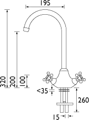 Technical image of Bristan 1901 Monobloc Sink Mixer Tap, Gold Plated. NSNKEFG