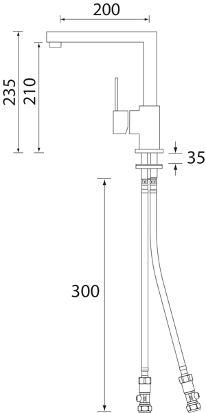 Technical image of Bristan Kitchen Oval Easy Fit Mixer Kitchen Tap (Brushed Nickel).