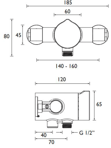 Technical image of Bristan Commercial Exposed Shower Valve (TMV3).