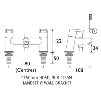 Technical image of Bristan Orta Eco Bath Shower Mixer Tap (6 l/min, Chrome).