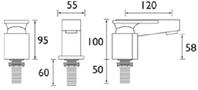 Technical image of Bristan Ovali 2 Tap Hole Bath Filler Tap (Chrome).