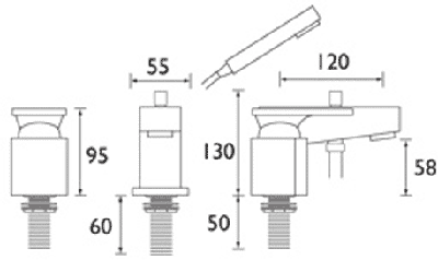 Technical image of Bristan Ovali 2 Tap Hole Bath Shower Mixer Tap With Shower Kit (Chrome).