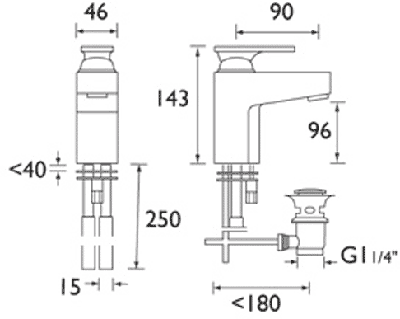 Technical image of Bristan Ovali Mono Basin Mixer Tap With Pop Up Waste (Chrome).