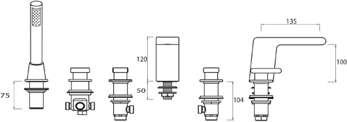 Technical image of Bristan Pivot 5 Hole Bath Shower Mixer Tap (Chrome).