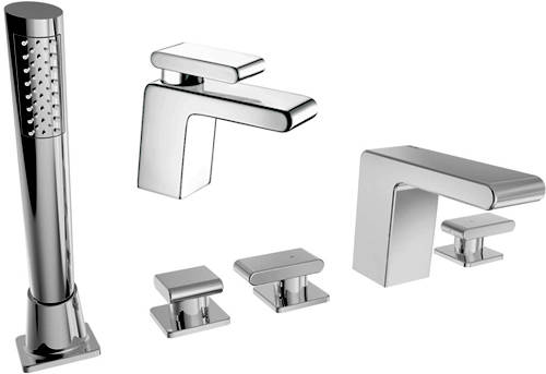 Larger image of Bristan Pivot Basin & 5 Hole Bath Shower Mixer Taps Pack (Chrome).