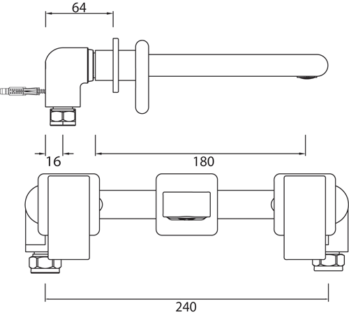 Technical image of Bristan Pivot Wall Mounted Bath Filler Tap (Chrome).