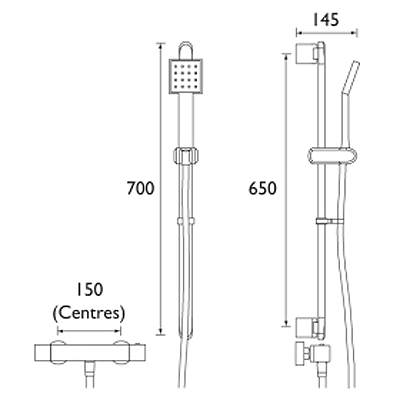 Technical image of Bristan Quadrato Exposed Bar Shower Valve With Slide Rail Kit (Chrome).