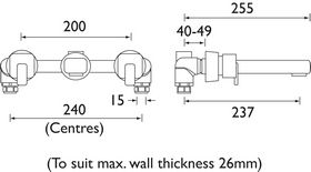 Technical image of Bristan Qube Wall Mounted Basin Mixer Tap (Chrome).