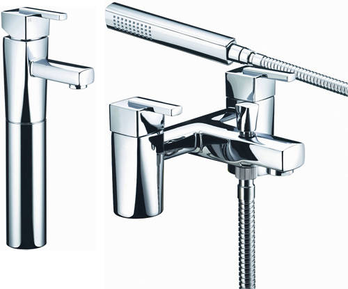 Larger image of Bristan Qube Tall Basin & Bath Shower Mixer Taps Pack (Chrome).
