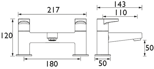 Technical image of Bristan Quest Basin & Bath Filler Tap Pack (Chrome).