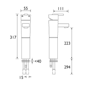 Technical image of Bristan Qube Tall Basin Mixer Tap (Chrome).