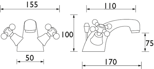 Technical image of Bristan Regency Basin Mixer Tap With Pop Up Waste (Gold).