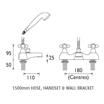 Technical image of Bristan Regency Deck Mounted Bath Shower Mixer Tap (Gold).