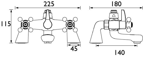 Technical image of Bristan Regency Pair Of Basin & Bath Shower Mixer Tap Pack (Chrome).