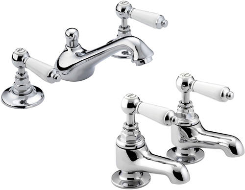 Larger image of Bristan Renaissance 3 Hole Basin & Bath Taps Pack (Chrome).