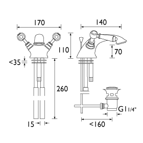 Technical image of Bristan Renaissance Mono Basin & Bath Shower Mixer Taps Pack (Chrome).