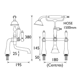 Technical image of Bristan Renaissance Mono Basin & Bath Shower Mixer Taps Pack (Chrome).