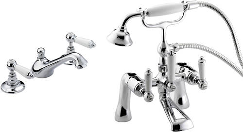 Larger image of Bristan Renaissance 3 Hole Basin & Bath Shower Mixer Taps Pack (Chrome).