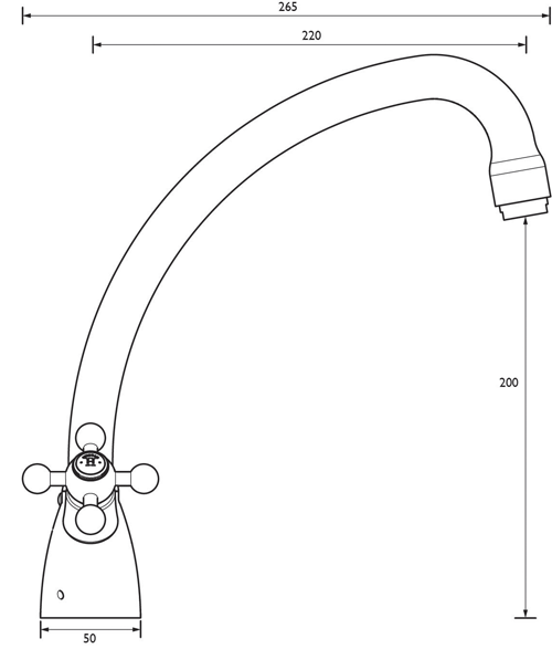 Technical image of Bristan Regency Easy Fit Mixer Kitchen Tap (TAP ONLY, Chrome).