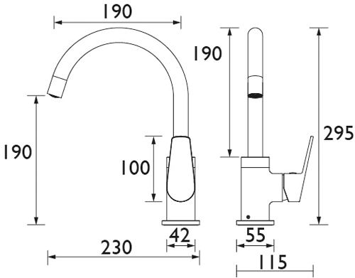 Technical image of Bristan Kitchen Easy Fit Raspberry Mixer Kitchen Tap (TAP ONLY, Chrome).