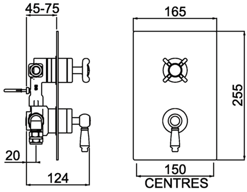 Technical image of Bristan Renaissance Thermostatic Dual Control Shower Valve (Chrome).