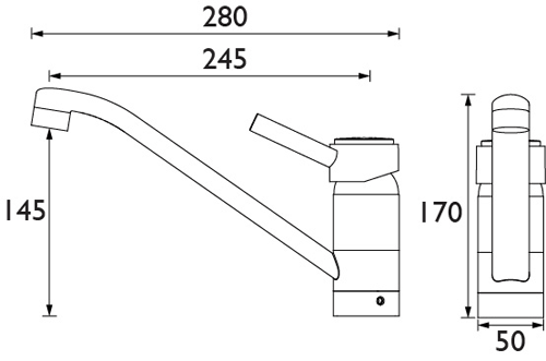 Technical image of Bristan Kitchen Easy Fit Ruby Mixer Kitchen Tap (TAP ONLY, Chrome).