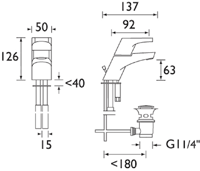 Technical image of Bristan Synergy Mono Basin Mixer Tap With Pop Up Waste (Chrome).