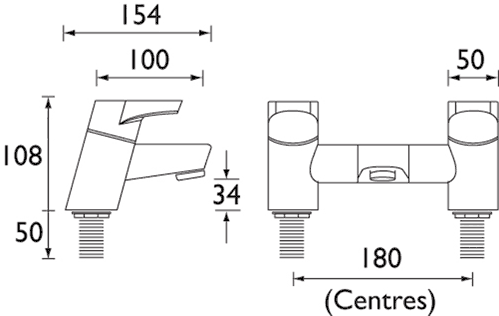 Technical image of Bristan Synergy Bath Filler Tap (Chrome).