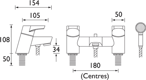 Technical image of Bristan Synergy Bath Shower Mixer Tap With Shower Kit (Chrome).