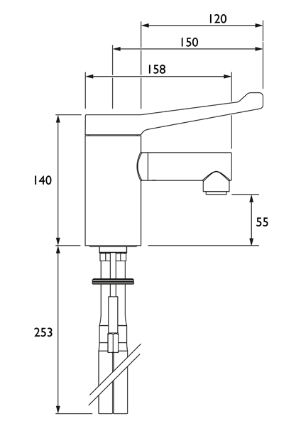 Technical image of Bristan Commercial Thermostatic Basin Mixer Tap With Long Lever (TMV3).