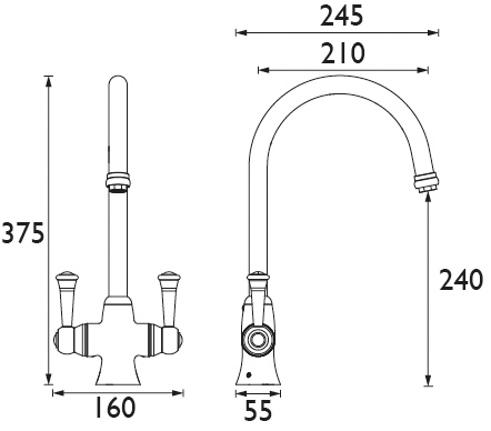 Technical image of Bristan Kitchen Easy Fit Sentinel Mixer Kitchen Tap (TAP ONLY, Brushed Brass).