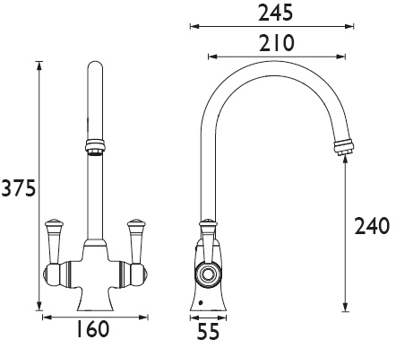 Technical image of Bristan Kitchen Sentinel Easy Fit Sink Mixer Kitchen Tap (Chrome).