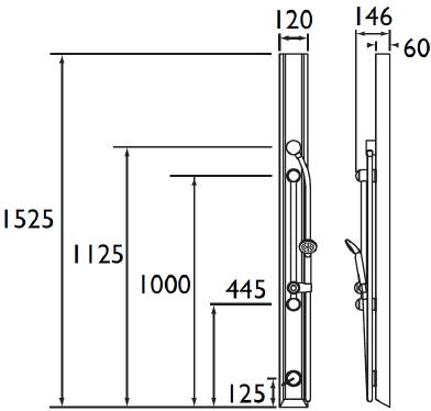 Technical image of Bristan Shower Panels Vandal Resistant Shower With Slide Rail Kit (TMV3).