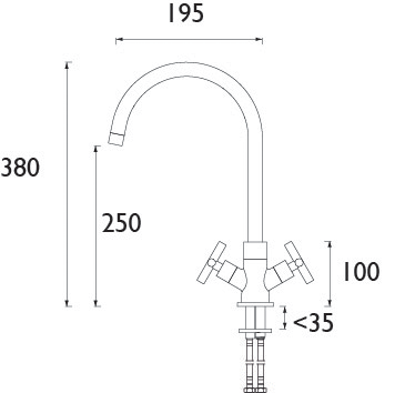 Technical image of Bristan Kitchen Easy Fit Tangerine Mixer Kitchen Tap (TAP ONLY, Chrome).