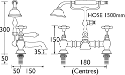 Technical image of Bristan Trinity Basin & Bath Shower Mixer Taps Pack (Chrome).