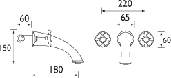 Technical image of Bristan Trinity Wall Mounted Bath Filler Tap (Chrome).