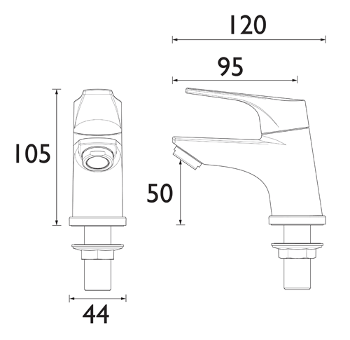 Technical image of Bristan Vantage Basin & Bath Tap Pack (Pairs, Chrome).