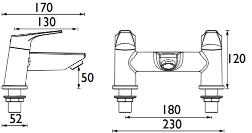 Technical image of Bristan Vantage Pair Of Basin & Bath Filler Tap Pack (Chrome).
