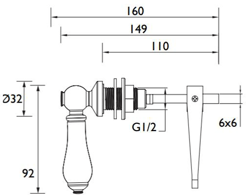 Technical image of Bristan Accessories Traditional Cistern Lever (Gold).