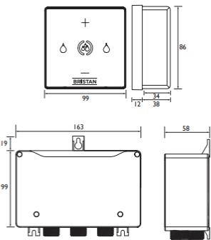 Technical image of Bristan Wave Thermostatic Digital Shower Valve With Arm & Head.