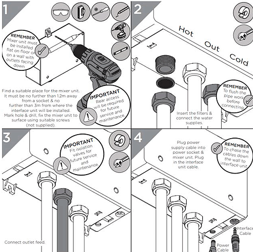 Technical image of Bristan Wave Thermostatic Digital Shower Valve With Arm & Head.