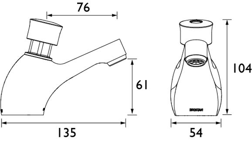 Technical image of Bristan Commercial Timed Flow Soft Touch Basin Tap (Single, Chrome).