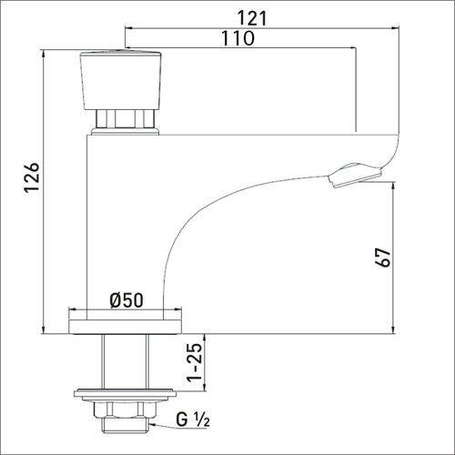 Technical image of Bristan Commercial Timed Flow Soft Touch Pillar Basin Tap (Single, Chrome).