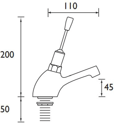 Technical image of Bristan Commercial Toggle Timed Flow Basin Tap (Single, Chrome).