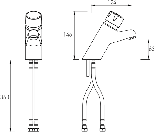 Technical image of Bristan Commercial Temperature Control Timed Flow Basin Mixer Tap.