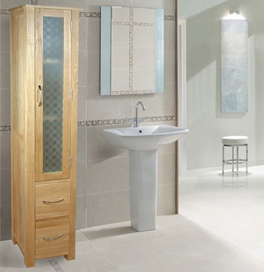 Example image of Baumhaus Mobel Tall Bathroom Storage Cabinet (Oak). Size 1800x365mm.