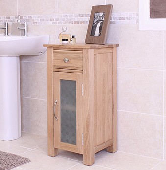 Example image of Baumhaus Mobel Bathroom Storage Cabinet (Oak). Size 765x365mm.