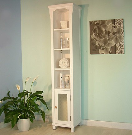 Example image of Baumhaus Hampton Tall Bathroom Storage Cabinet (White). Size 1800x390mm.